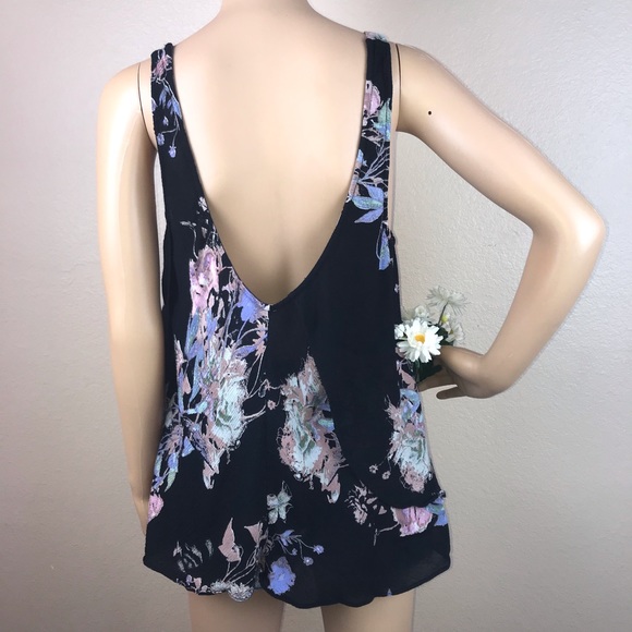 Free People Black Floral Tank Top Tunic - Picture 3 of 8